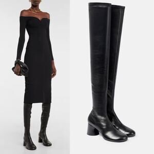 Khaite The Admiral Over-The-Knee Lambskin Leather Boots‎ Black Size 36